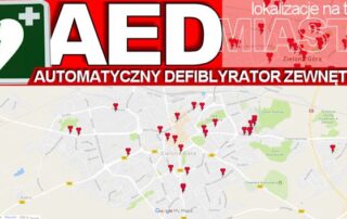 Zdjęcie mapy google z lokalizacjami defiblyratorów zewnętrznych AED