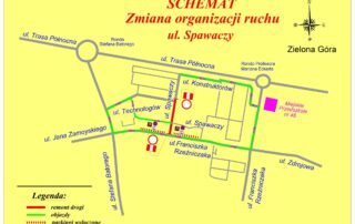 Schemat zmiany ruchu przy ul. Spawaczy