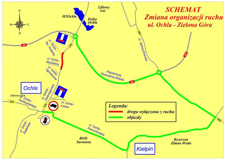 Schemat ruchu drogowego przy ul. Ochla - Zielonogórska